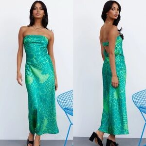Hello Molly Strapless Satin Maxi Dress Green